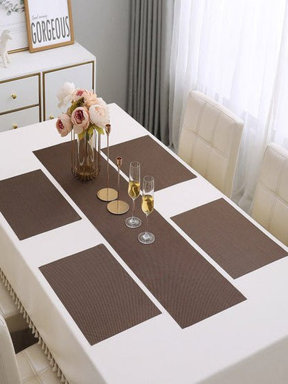 5 Pieces Brown A PVC Washable Placemats with Runner