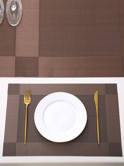 5 Pieces Brown PVC Washable Placemats with Runner
