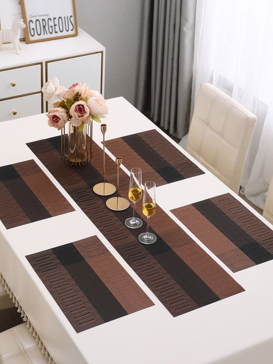 5 Pieces Brown PVC Washable Placemats with Runner
