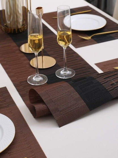 5 Pieces Brown PVC Washable Placemats with Runner