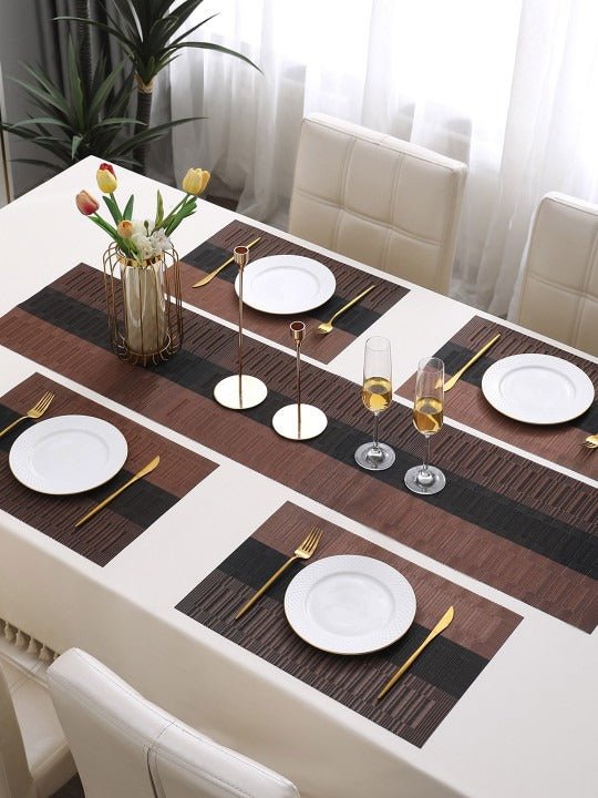 5 Pieces Brown PVC Washable Placemats with Runner
