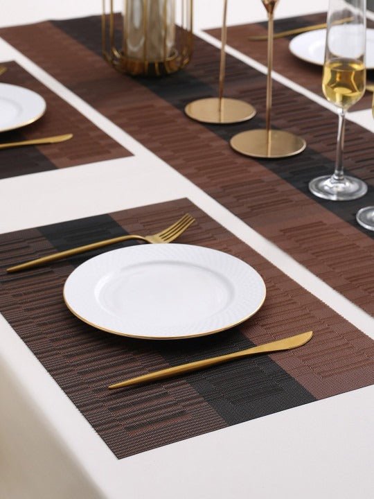 5 Pieces Brown PVC Washable Placemats with Runner