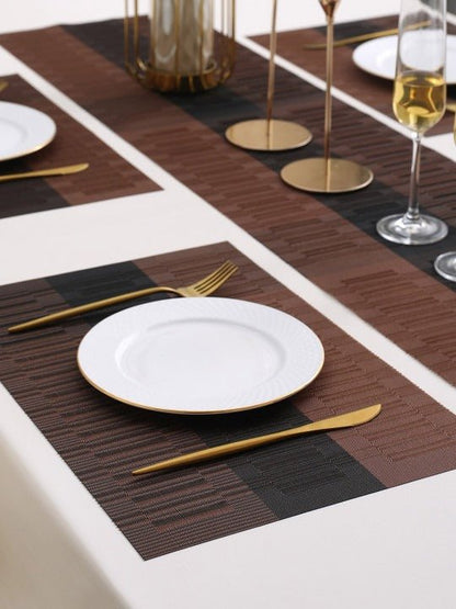 5 Pieces Brown PVC Washable Placemats with Runner