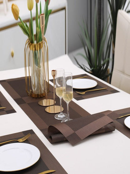 5 Pieces Brown PVC Washable Placemats with Runner