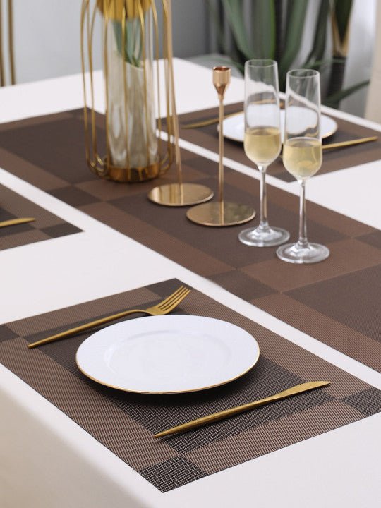 5 Pieces Brown PVC Washable Placemats with Runner