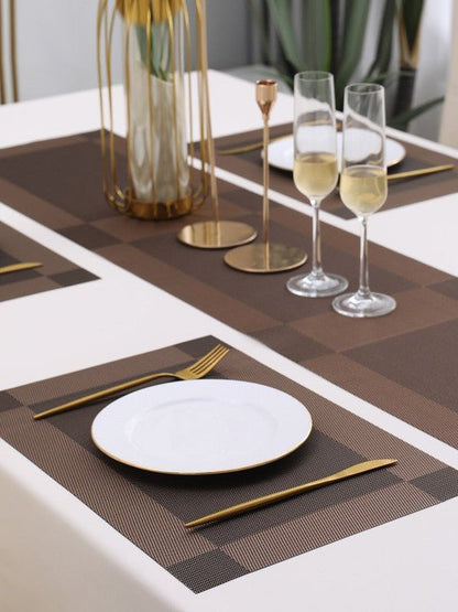 5 Pieces Brown PVC Washable Placemats with Runner