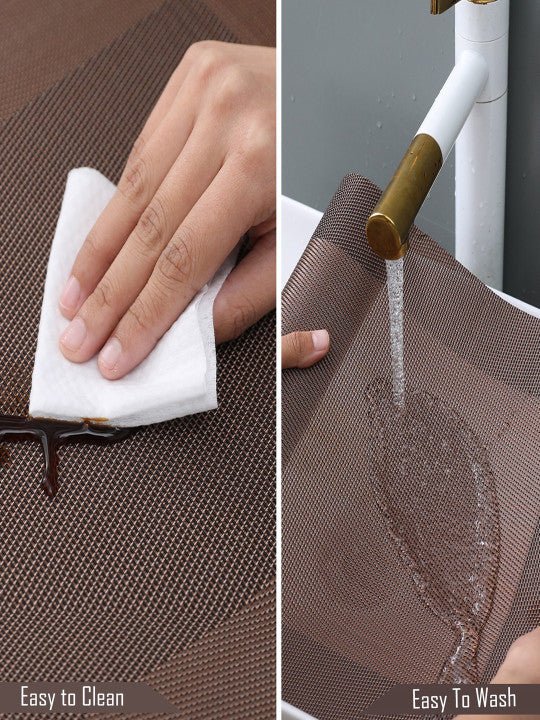 5 Pieces Brown PVC Washable Placemats with Runner