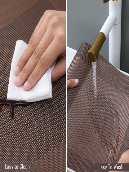 5 Pieces Brown PVC Washable Placemats with Runner