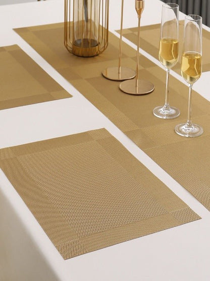 5 Pieces Golden PVC Washable Placemats with Runner