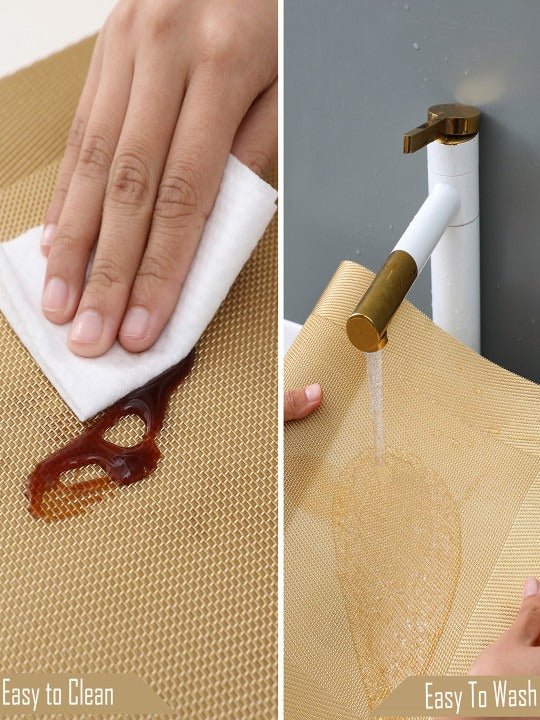 5 Pieces Golden PVC Washable Placemats with Runner