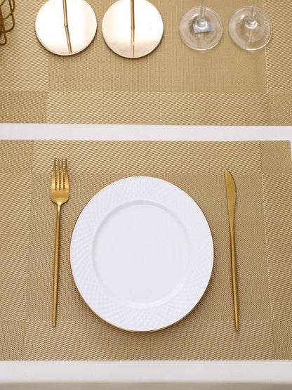 5 Pieces Golden PVC Washable Placemats with Runner