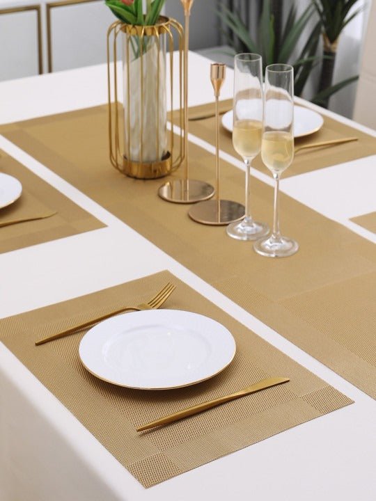 5 Pieces Golden PVC Washable Placemats with Runner