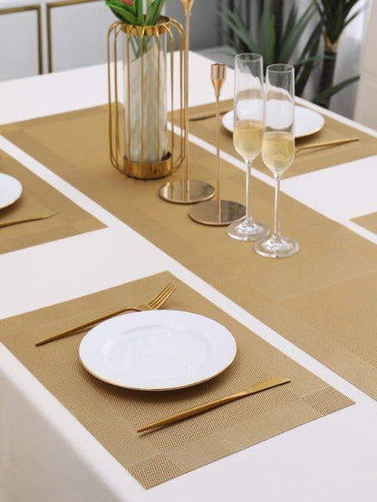 5 Pieces Golden PVC Washable Placemats with Runner