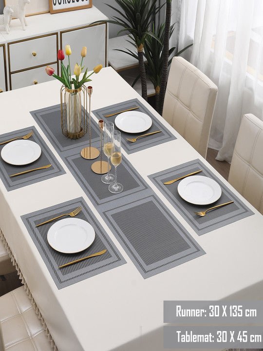 5 Pieces Grey A PVC Washable Placemats with Runner