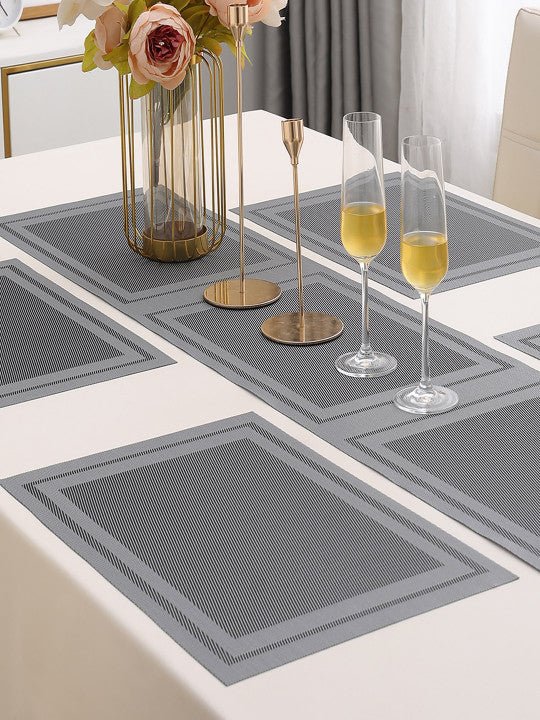 5 Pieces Grey A PVC Washable Placemats with Runner