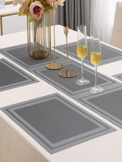 5 Pieces Grey A PVC Washable Placemats with Runner