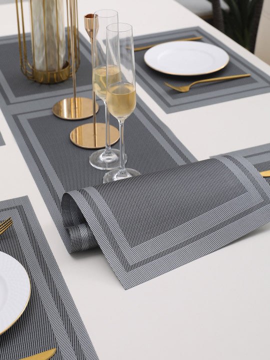 5 Pieces Grey A PVC Washable Placemats with Runner