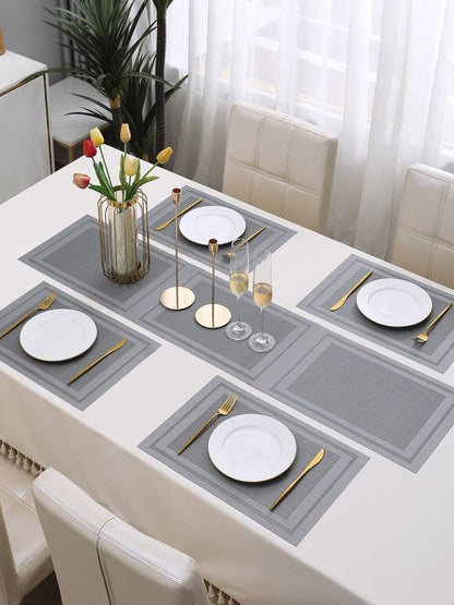 5 Pieces Grey A PVC Washable Placemats with Runner