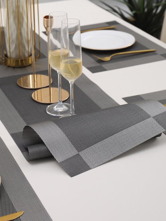 5 Pieces Grey PVC Washable Placemats with Runner