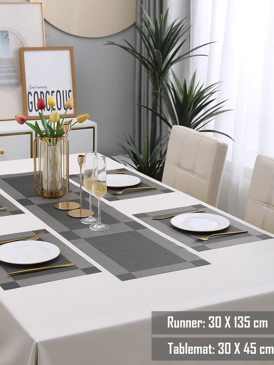 5 Pieces Grey PVC Washable Placemats with Runner