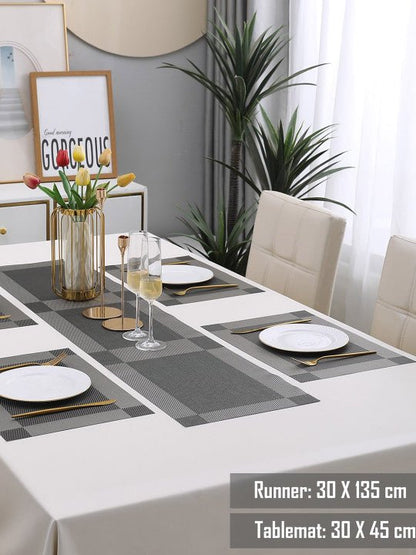 5 Pieces Grey PVC Washable Placemats with Runner