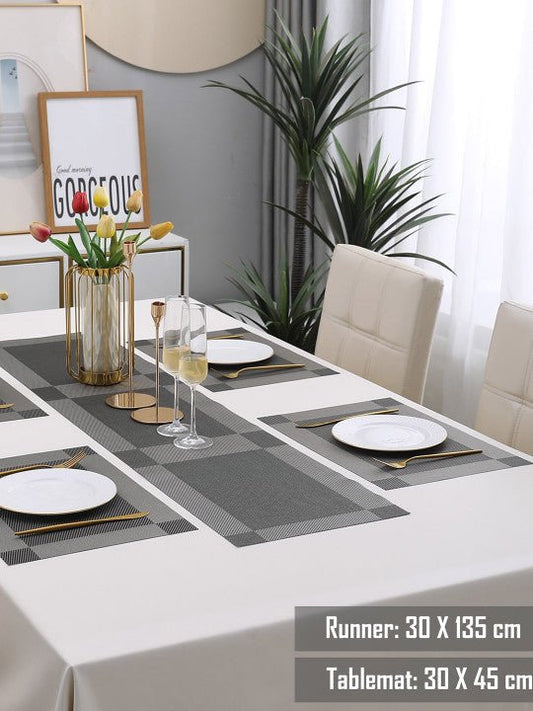 5 Pieces Grey PVC Washable Placemats with Runner