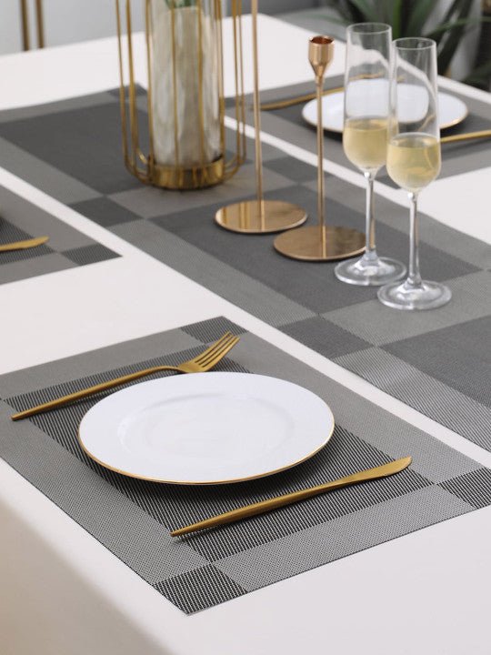 5 Pieces Grey PVC Washable Placemats with Runner