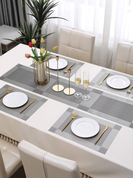5 Pieces Grey PVC Washable Placemats with Runner
