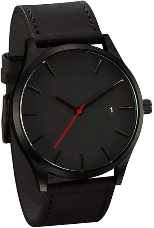 Elegant Black Leather Analog Men's Watch with Date Display