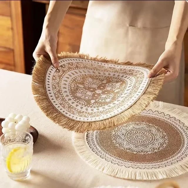 Round Placemat Table Non-Slip Jute Mats for Dining Table Decoration Accessories Kitchen Placemats Coffee Coasters Party Dinner 15x15 inh