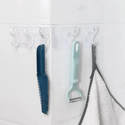6-Row Nail-Free Transparent Wall Hooks – Self-Adhesive Traceless Hanger