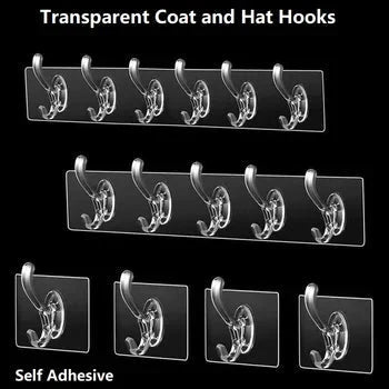 6-Row Nail-Free Transparent Wall Hooks – Self-Adhesive Traceless Hanger