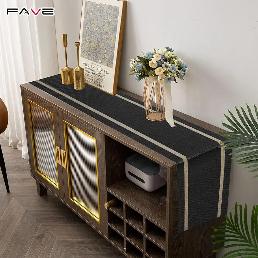 7 Pcs Dining Table Mat & Runner Set ( Black & Golden )