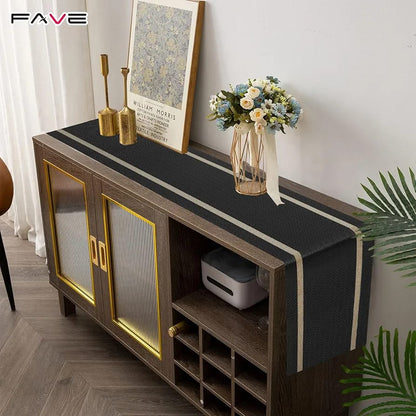 7 Pcs Dining Table Mat & Runner Set ( Black & Golden )