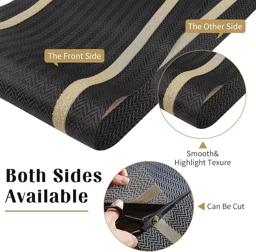 7 Pcs Dining Table Mat & Runner Set ( Black & Golden )