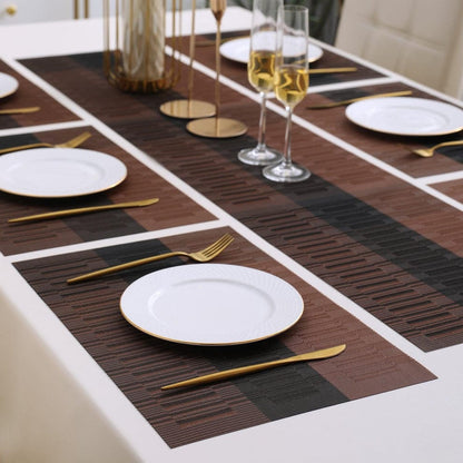 7 Pcs Dining Table Mat & Runner Set (Brown & Black)