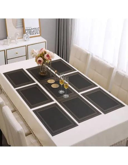 7 Pcs Dining Table Mat & Runner Set – Washable, Heat Resistant (Black & Golden)