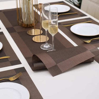 7 Pcs Dining Table Mat & Runner Set – Washable, Heat Resistant (Brown)