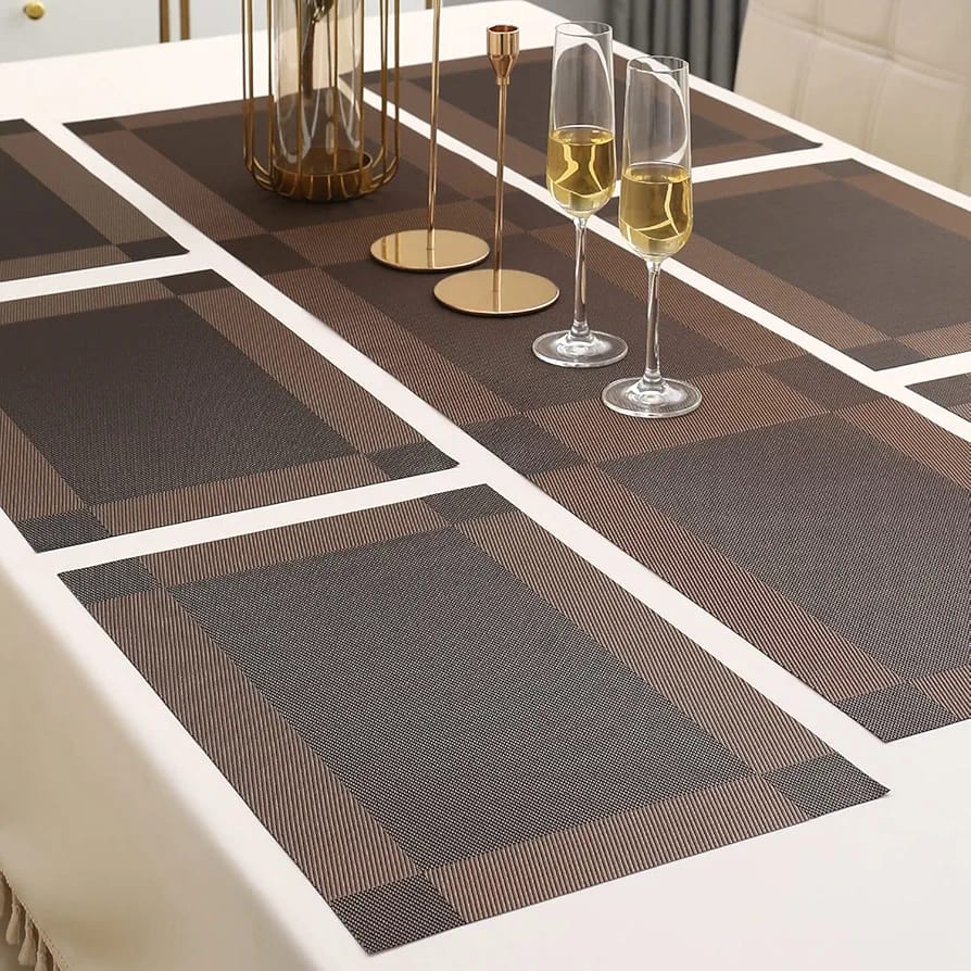 7 Pcs Dining Table Mat & Runner Set – Washable, Heat Resistant (Brown)