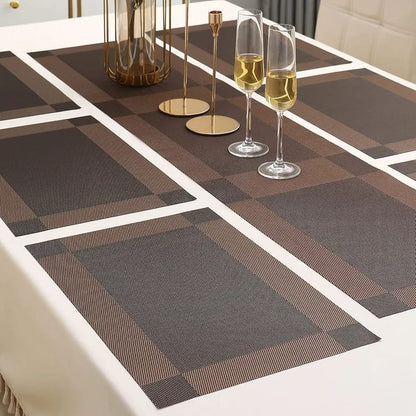 7 Pcs Dining Table Mat & Runner Set – Washable, Heat Resistant (Brown)