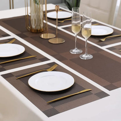 7 Pcs Dining Table Mat & Runner Set – Washable, Heat Resistant (Brown)