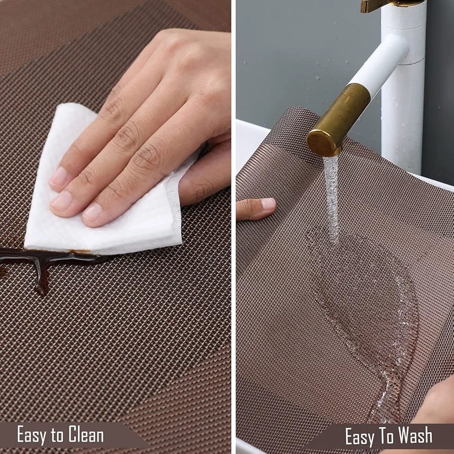 7 Pcs Dining Table Mat & Runner Set – Washable, Heat Resistant (Brown)