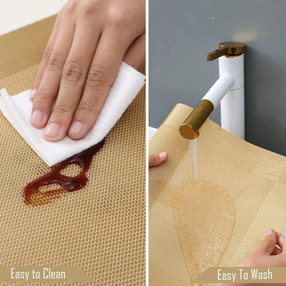 7 Pcs Dining Table Mat & Runner Set – Washable, Heat Resistant (Golden)