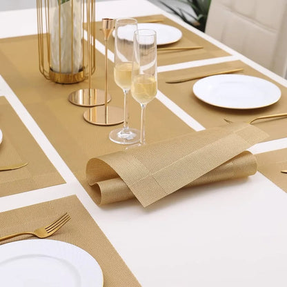 7 Pcs Dining Table Mat & Runner Set – Washable, Heat Resistant (Golden)