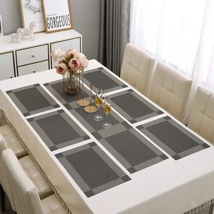 7 Pcs Dining Table Mat & Runner Set – Washable, Heat Resistant ( Gray)