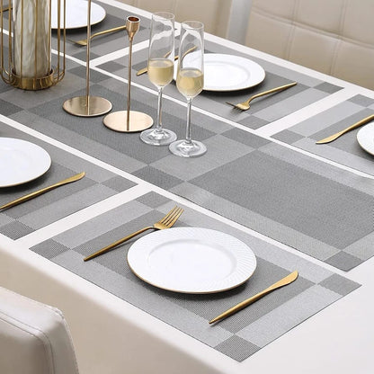7 Pcs Dining Table Mat & Runner Set – Washable, Heat Resistant (Grey)