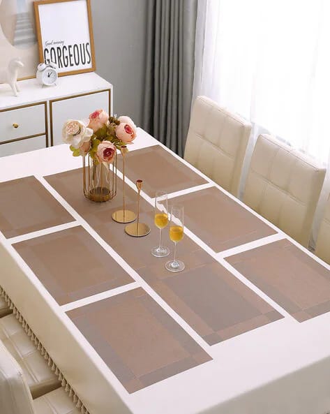 7 Pcs Dining Table Mat & Runner Set – Washable, Heat Resistant (Light Brown)
