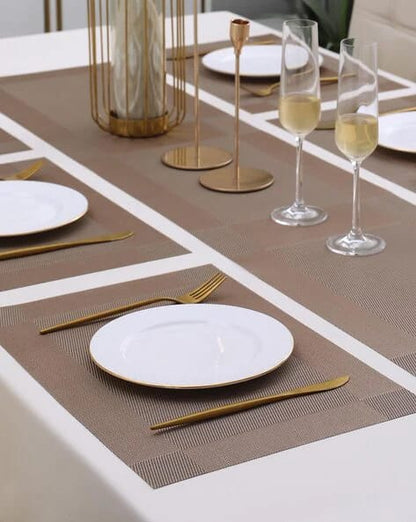 7 Pcs Dining Table Mat & Runner Set – Washable, Heat Resistant (Light Brown)
