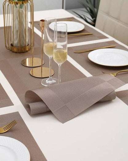 7 Pcs Dining Table Mat & Runner Set – Washable, Heat Resistant (Light Brown)