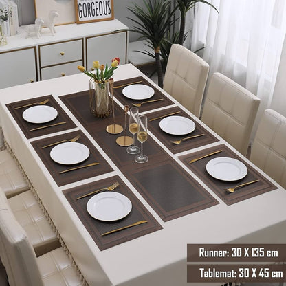 7 Pcs Dining Table Mat & Runner Set – Washable, Heat Resistant New Brown